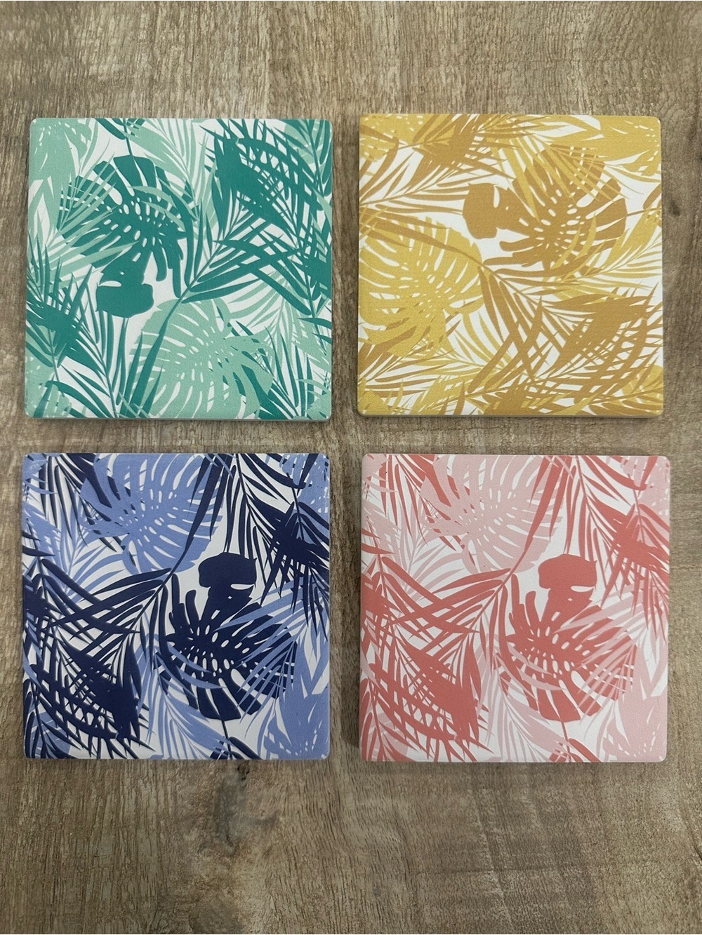 Beach House Coasters | Tropical Leaf Ceramic Set of 4